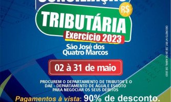 CONCILIAÇÃO TRIBUTÁRIA: Prefeitura de São José dos Quatro Marcos negocia dívidas com até 90% de desconto