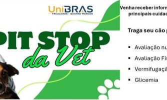 Faculdade Unibras promove  no sábado (25) Pit Stop da Vet para cuidados com cães em São José dos Quatro Marcos