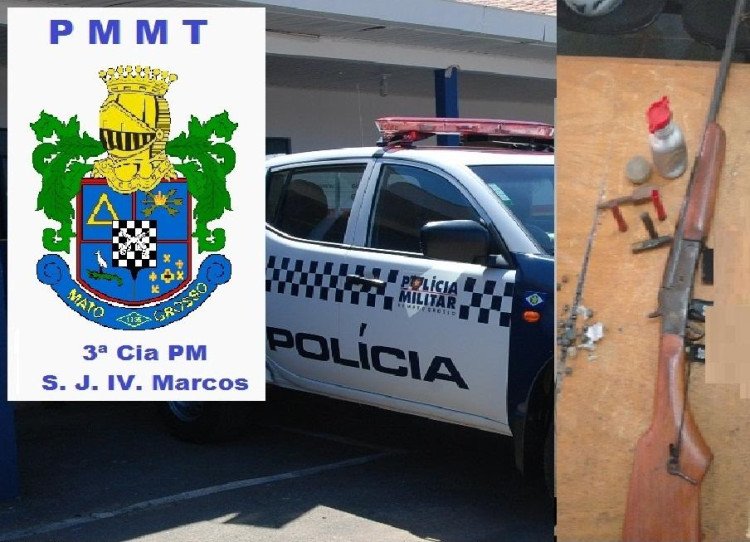 Denuncias de sobrinho leva Polícia Militar de Quatro Marcos apreender espingarda de tio em sitio