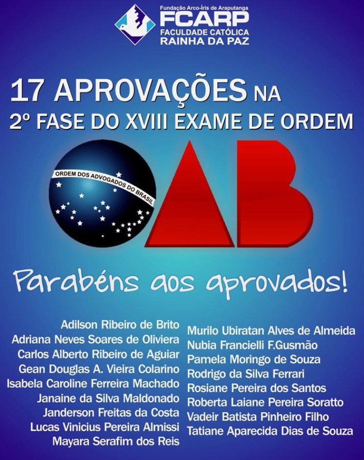 FCARP tem 17 aprovados na  2ª fase do XVIII Exame de Ordem