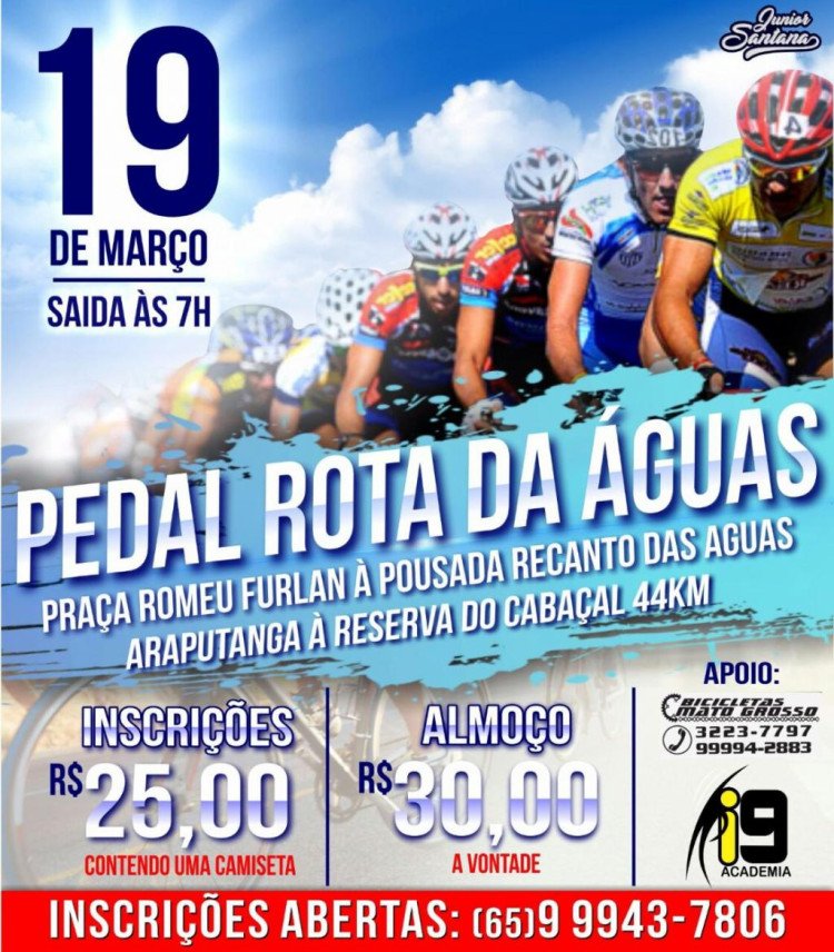 Dia 19 de março acontecerá o Pedal Rotas das Águas com percurso  de Araputanga á Reserva  do Cabaçal