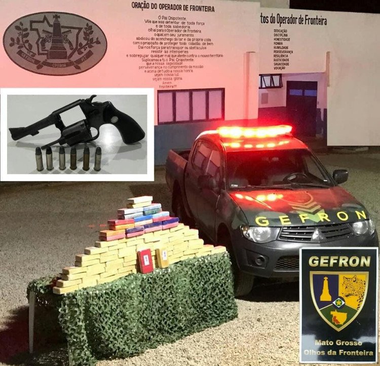 Gefron apreende 80 kg de drogas e arma durante patrulhamento em zona rural de Porto Esperidião