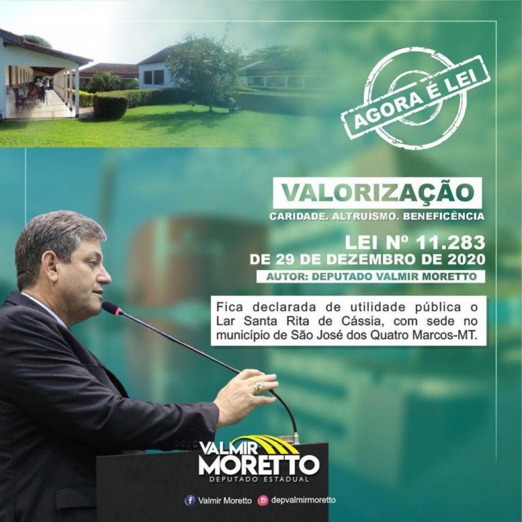 Lei do deputado Moretto torna o Lar Santa Rita de Cássia entidade de útilidade pública