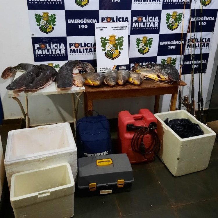 Dupla é pega com apetrechos de pesca predatória e pescado irregular em Lambari D´Oeste