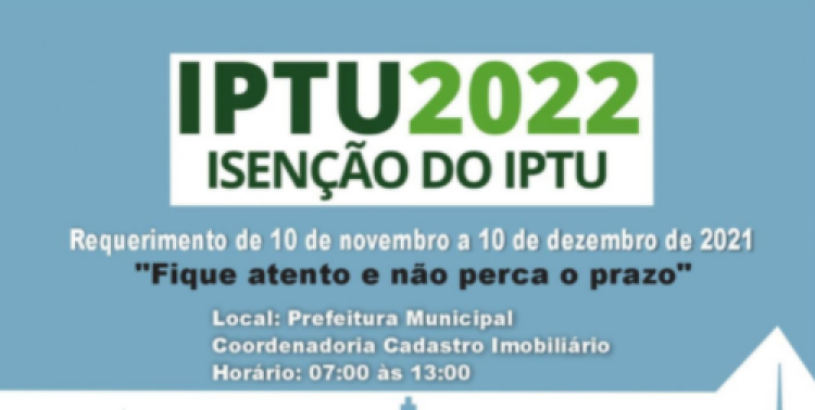 Prefeitura de Mirassol abre prazo para solicitação de Isenção de IPTU