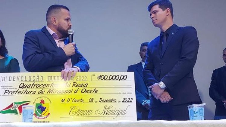 Câmara de Mirassol devolve 400 mil reais; presidente sugere que prefeito doe 50% em cestas básicas a pessoas carentes e o restante seje aplicado na saúde