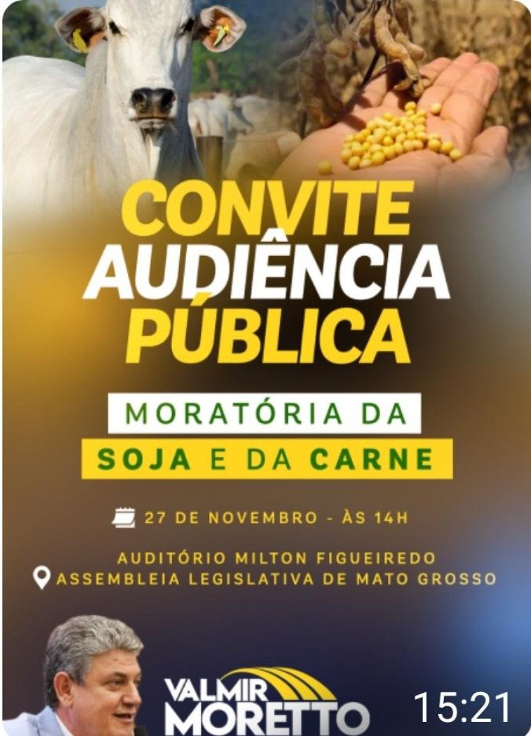 Deputado Moretto Convida para Audiência Pública sobre a Moratória da Soja e Carne