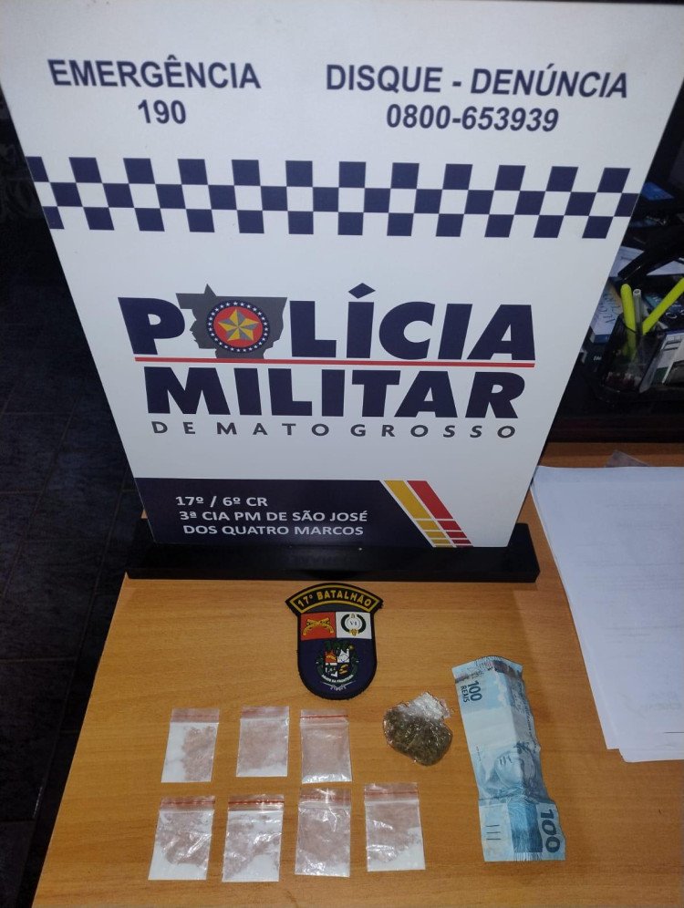 Polícia Militar de São José dos Quatro Marcos Prende Suspeito por Tráfico de Drogas, Condução Sob Efeito de Álcool e Corrupção de Menor