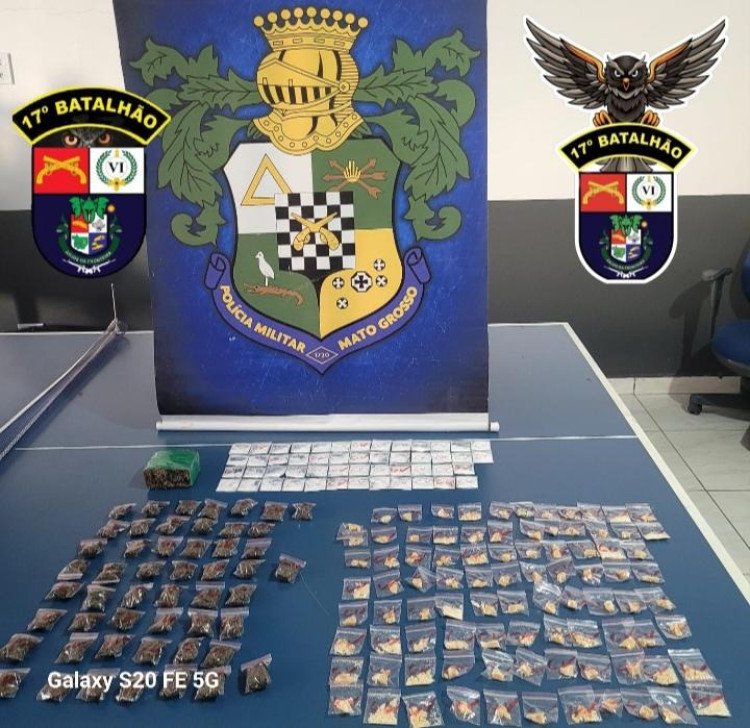 Em Mirassol D’Oeste, Polícia apreende grande quantidade de drogas com   detenção de suspeito e confisco de entorpecentes embalados para venda