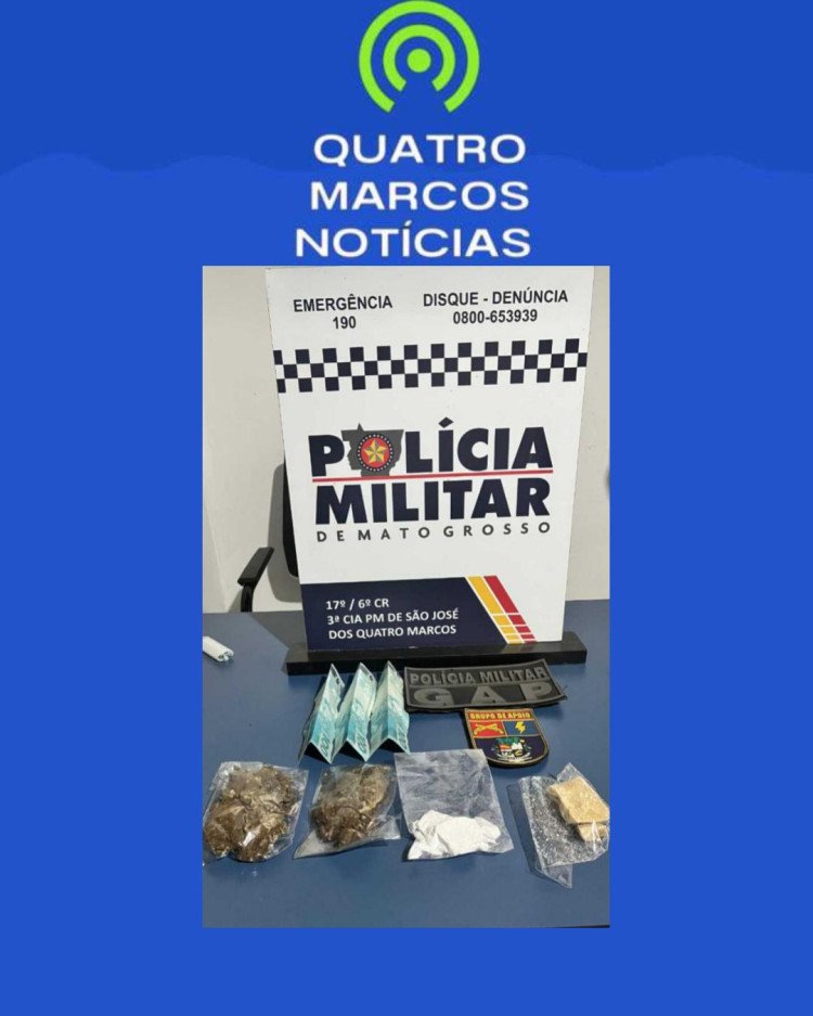 Ação rápida da PM apreende entorpecentes com menores em São José dos Quatro Marcos