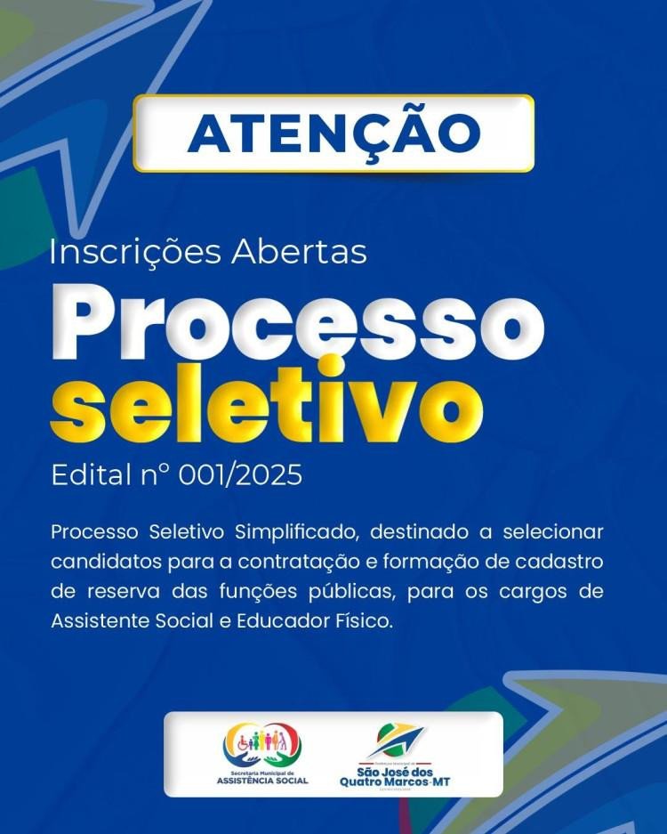 FIQUE ATENTO: Prazo se encerra dia 03//10 para inscrição em teste seletivo da prefeitura de São José dos Quatro Marcos; com salário de R$ 5,2 mil; veja requisitos